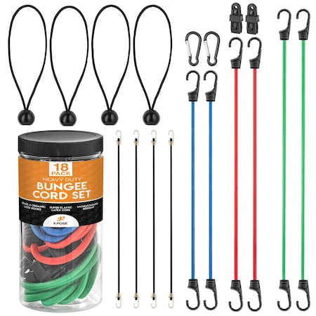 Xpose Safety Set of 18 Bungee Cord Kit Assorted Sizes - 32 in , 24 in , 18 in , 18PK BKBOT-18-X